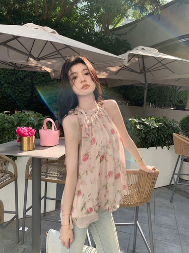 Шифоновая летняя футболка без рукавов, французский стиль, свободный крой, подходит для подростков, по фигуре