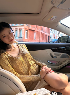 蒲言延同款 rl vtg曼哈顿浮光鎏金old money古铜金色针织V领毛衣