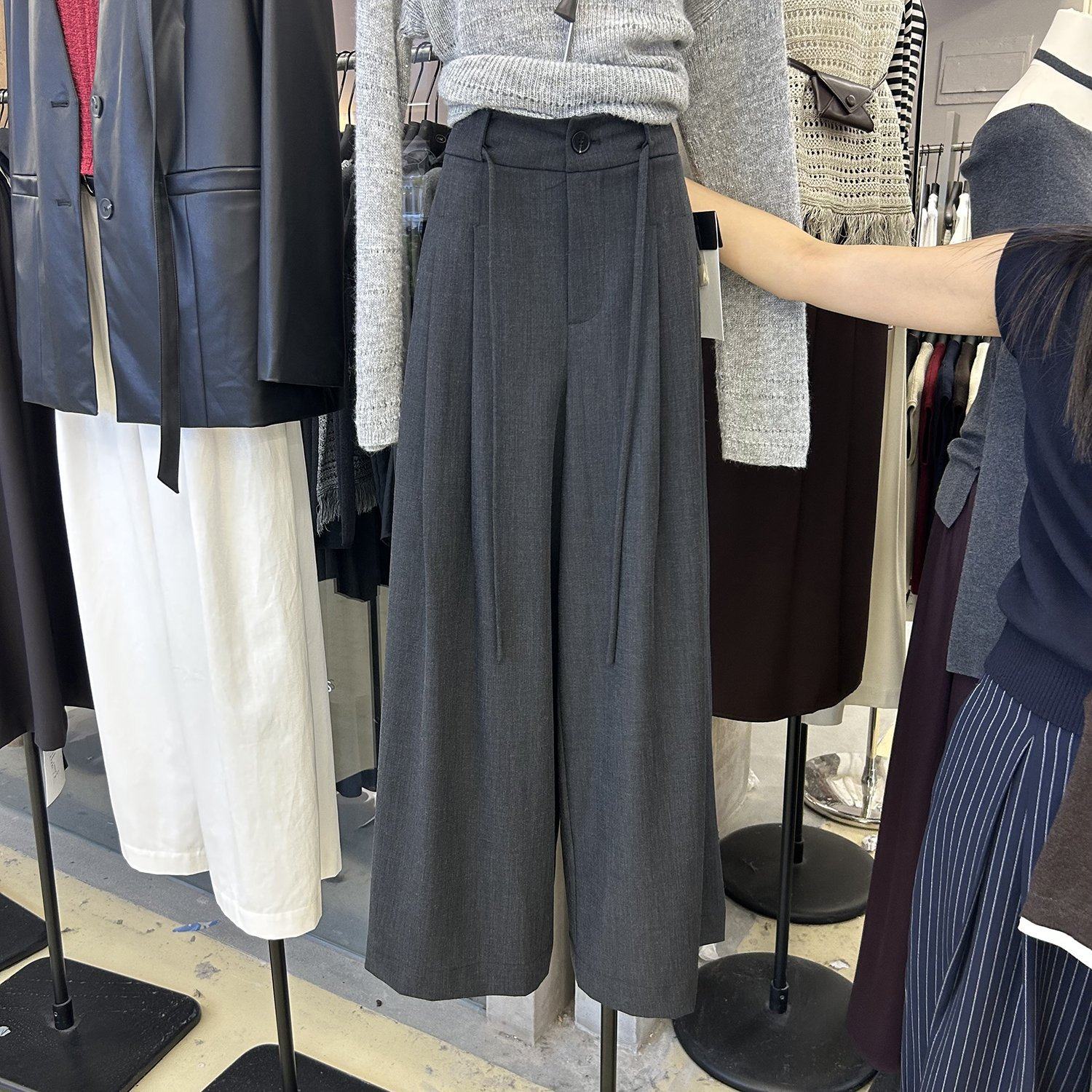 十三行2025秋季通勤灰色高腰西装阔腿裤女宽松遮肉梨型身材长裤子,女装/女士精品,休闲裤,淘宝优惠券,粉丝福利购,淘宝优惠卷