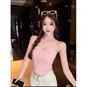 纯欲辣妹吊带背心女网纱拼接抹胸女夏内搭美背文胸一体带胸垫上衣