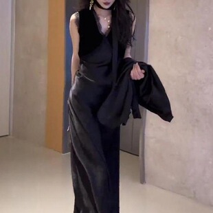时尚百搭西装飘带套装女2026秋季新款西服外套高腰连衣裙一整套