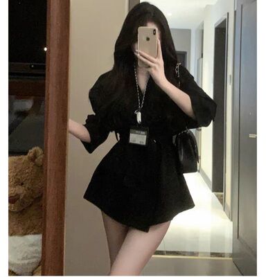 韩系黑色风衣女短款外套收腰百搭大衣2025年春秋季新款休闲外套in