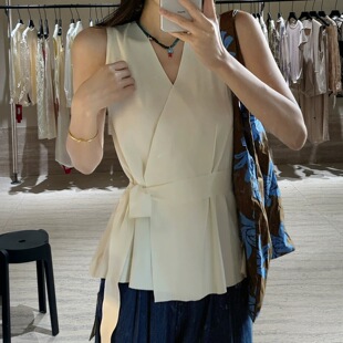气质收腰显瘦背心无袖 新款 上衣 交叉V领系带针织女夏季 设计感时尚