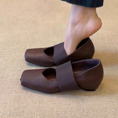 内增高复古风猪鼻子芭蕾风单鞋