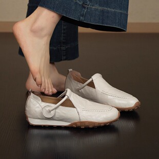 nnmiss/4cm法式复古圆头深口丁字带魔术贴小皮鞋内增高单鞋