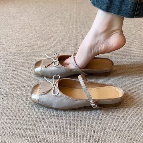 蝴蝶结芭蕾风一字带包头拖鞋