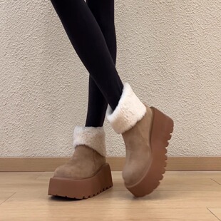 nnmiss 7cm小个子松糕厚底羊羔毛短靴保暖加绒增高雪地靴