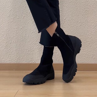 nnmiss/5.5cm休闲舒适圆头侧拉链运动短靴百搭通勤日常厚底瘦瘦靴