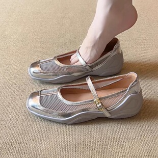 复古风厚底百搭网纱镂空透气运动感玛丽珍单鞋 nnmiss 4cm时尚