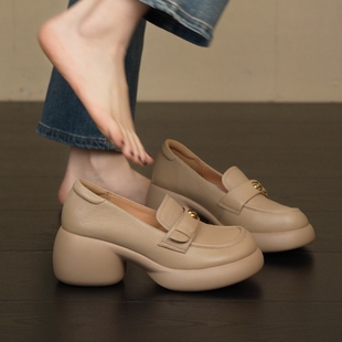 复古高跟单鞋 7cm小个子圆头山茶花踩屎感乐福鞋 NNMISS·34