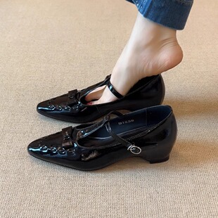 通勤浅口内增高玛丽珍单鞋 nnmiss 5cm气质尖头丁字扣简约复古时尚