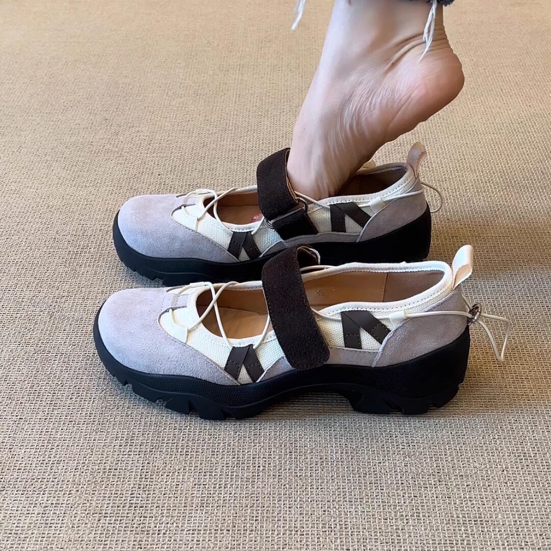 nnmiss/5cm小众设计感机能风魔术贴圆头拼色厚底增高运动单鞋