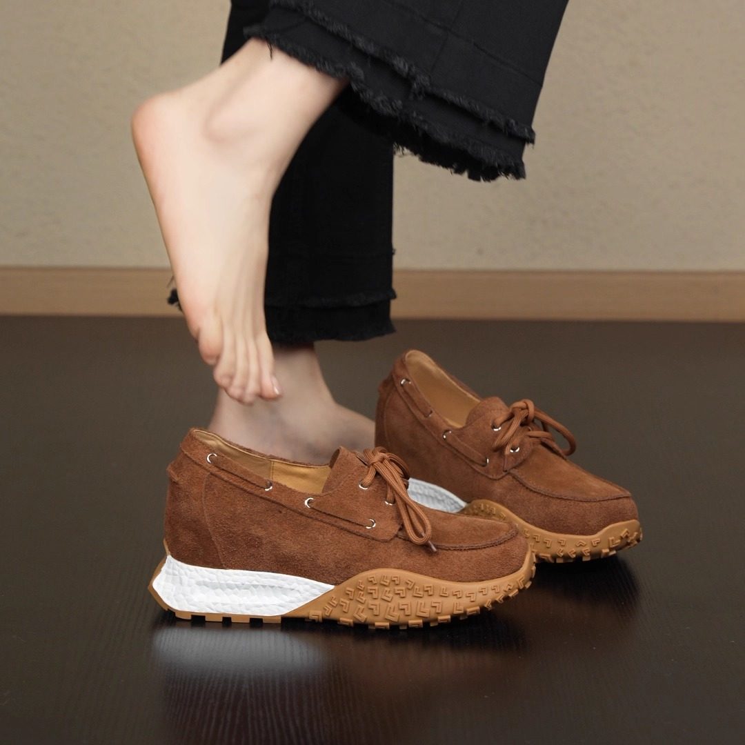 nnmiss/7cm内增高厚底圆头拼色休闲鞋通勤复古风系带舒适深口单鞋