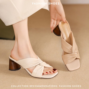 外穿凉拖高级露趾扭结配裙子女鞋 nnmiss·34 百搭夏季 6cm时尚