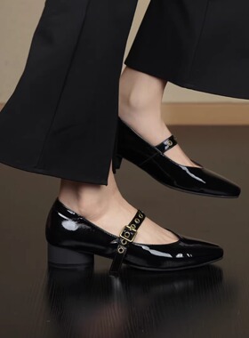 nnmiss/3cm简约法式铆钉一字带百搭通勤浅口粗跟气质玛丽珍单鞋