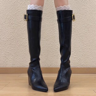 nnmiss 百搭显瘦皮带扣长靴 7cm高级感坡跟尖头气质瘦瘦靴秋冬时尚