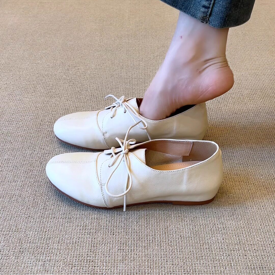 nnmiss/2cm英伦风简约通勤羊皮圆头系带小皮鞋百搭内增高深口单鞋
