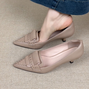 复古浅口细跟高跟鞋 5.5cm高级感尖头铆钉气质单鞋 nnmiss·34