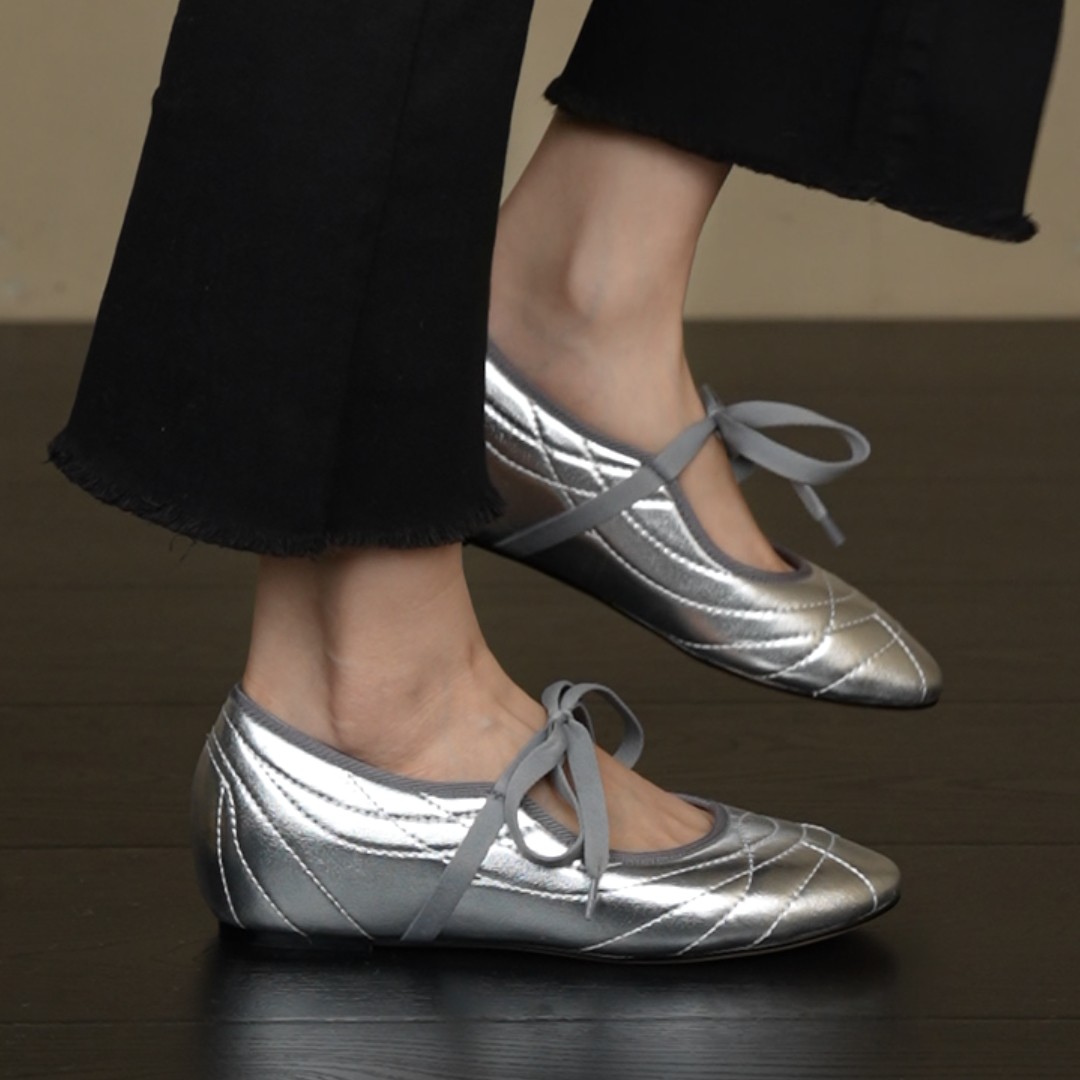 NNMISS·34-39/3.5cm内增高法式圆头系带蝴蝶花平底芭蕾舞单鞋