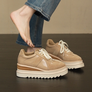 复古圆头拼色系带单鞋 6cm坡跟厚底休闲百搭乐福鞋 NNMISS·34