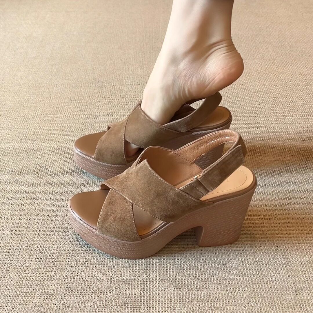 简约高跟鞋百搭露趾后空凉鞋