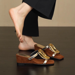 百搭外穿露趾凉拖鞋 5cm时尚 金属交叉带坡跟鞋 个性 nnmiss·34