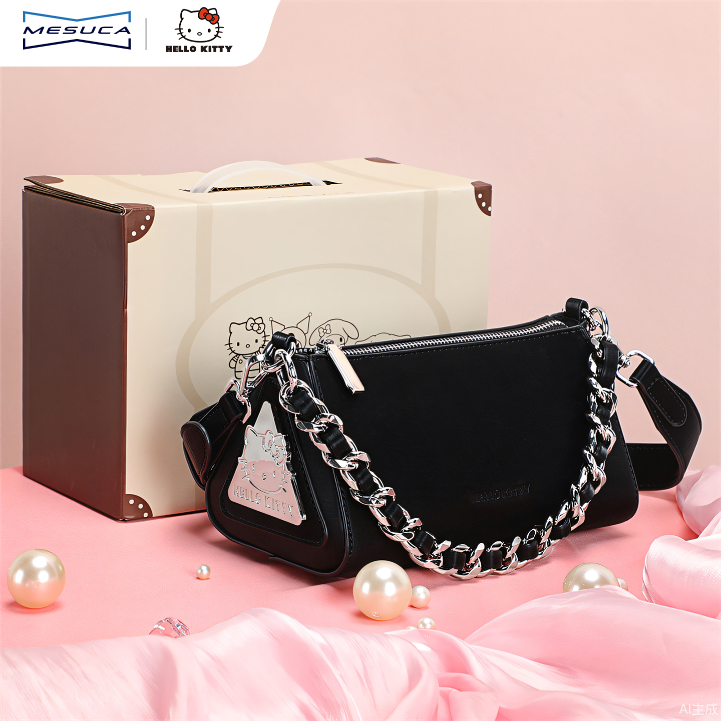 麦斯卡Hellokitty三角包单肩包轻奢手提包链条斜挎包小香风高级感