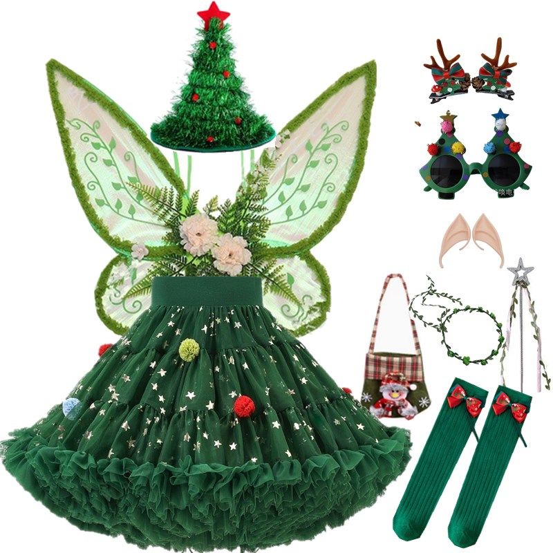 圣诞绿色精灵套装节日圣诞树裙