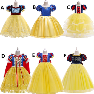 外贸童装女童亮片白雪公主裙儿童连衣裙绣花泡泡袖万圣礼服蓬蓬裙