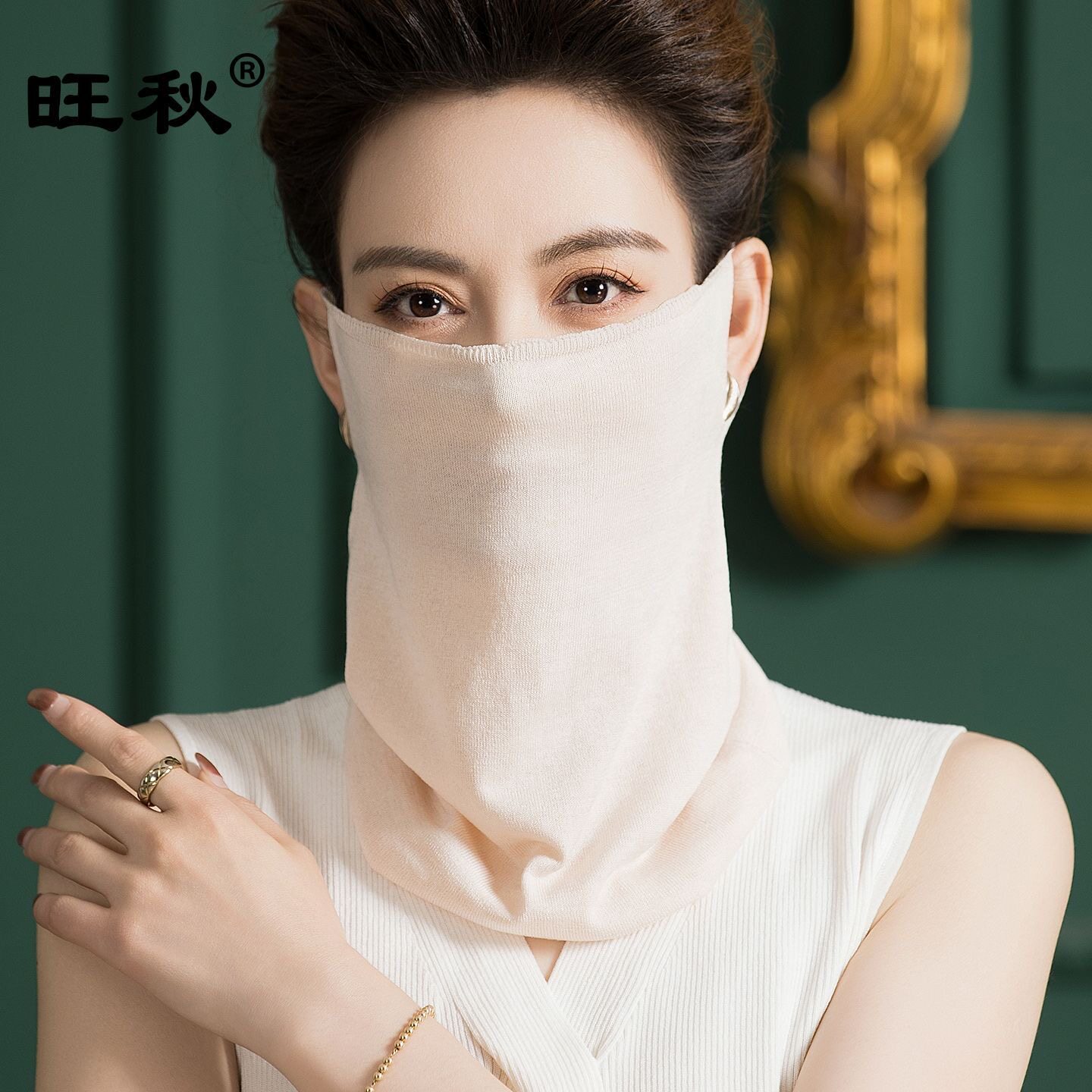 真丝面纱女套头百搭挂耳面罩全脸夏天薄防晒小丝巾桑蚕丝护颈脖套