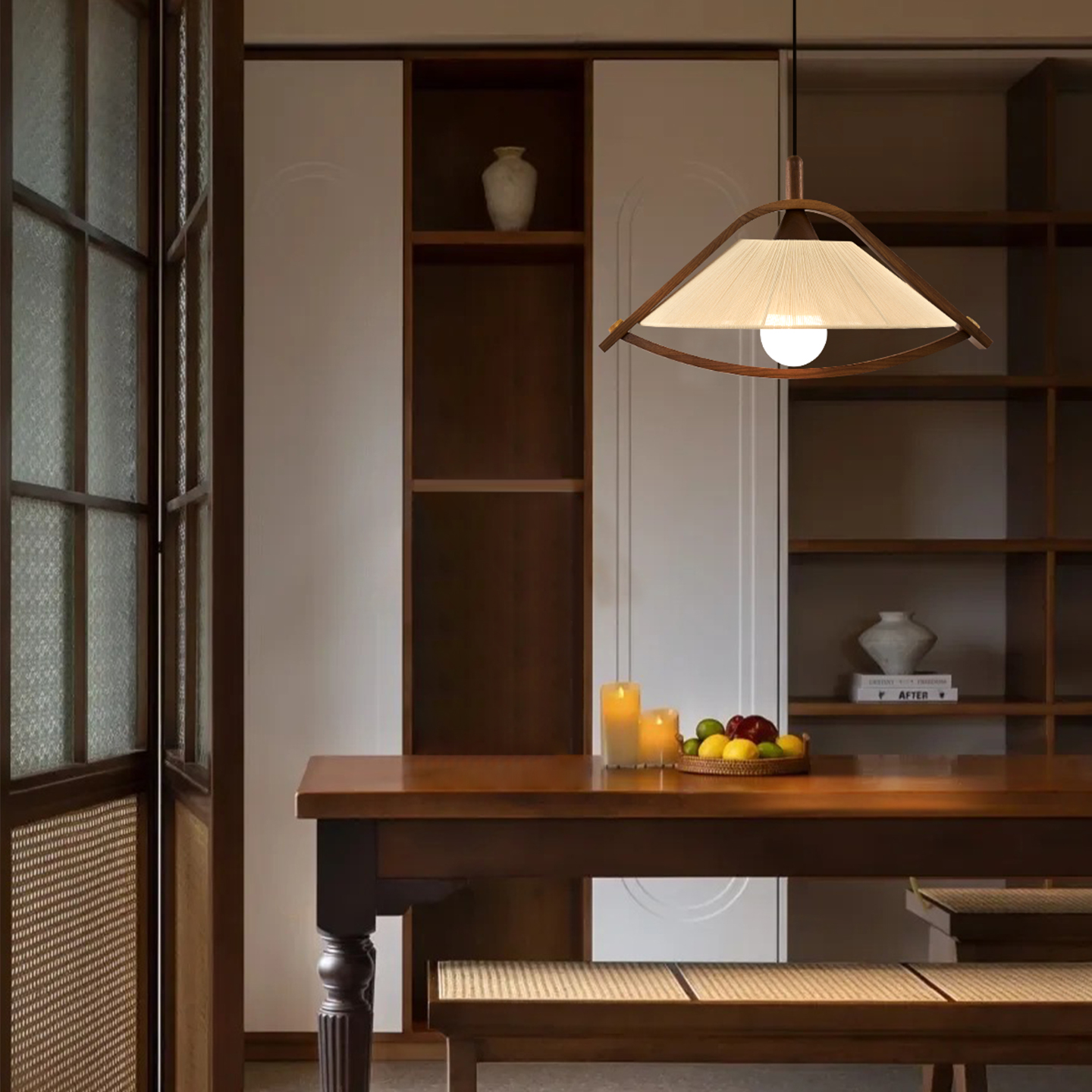 旭呈餐厅实木中古风侘寂风吊灯
