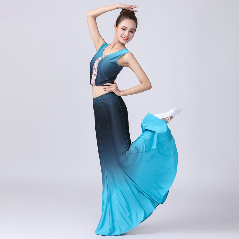 傣族服装女练习裙成人傣族舞蹈演出服艺考表演服练功裙孔雀鱼尾裙