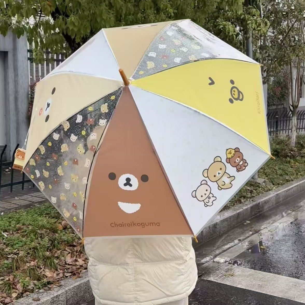 日本SHORPE可爱轻松熊雨伞立体头可爱长柄透明伞晴雨两用遮阳直柄图片