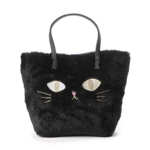 日本SHORPE可爱colors大眼睛猫咪刺绣毛绒包女单肩手提斜挎包托特