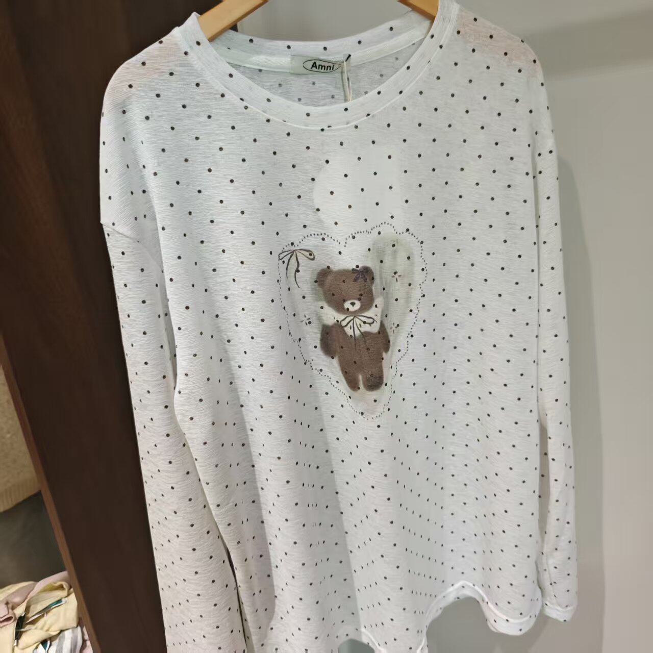 韩系甜美波点小熊显瘦针织衫女
