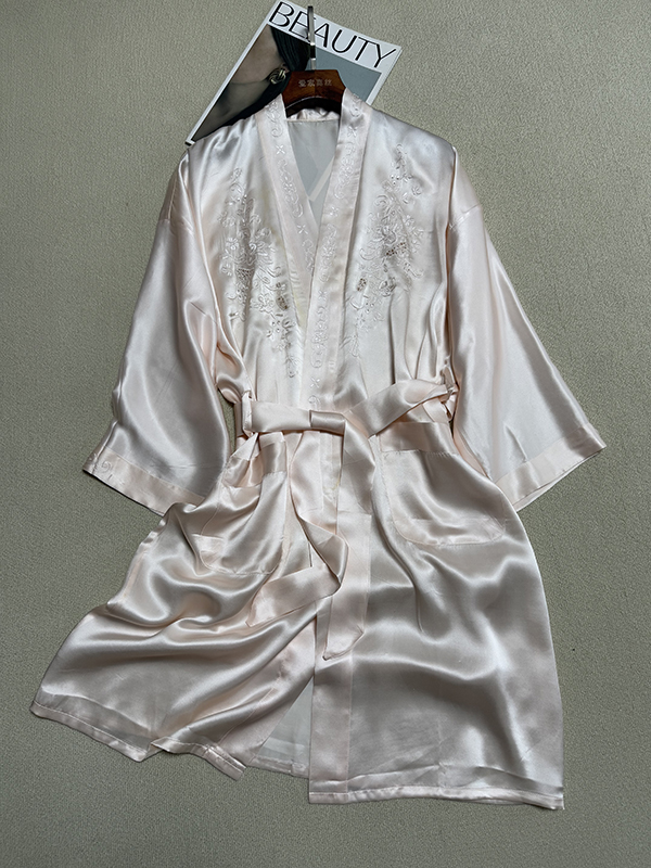 桑蚕丝真丝手工刺绣晨袍睡袍