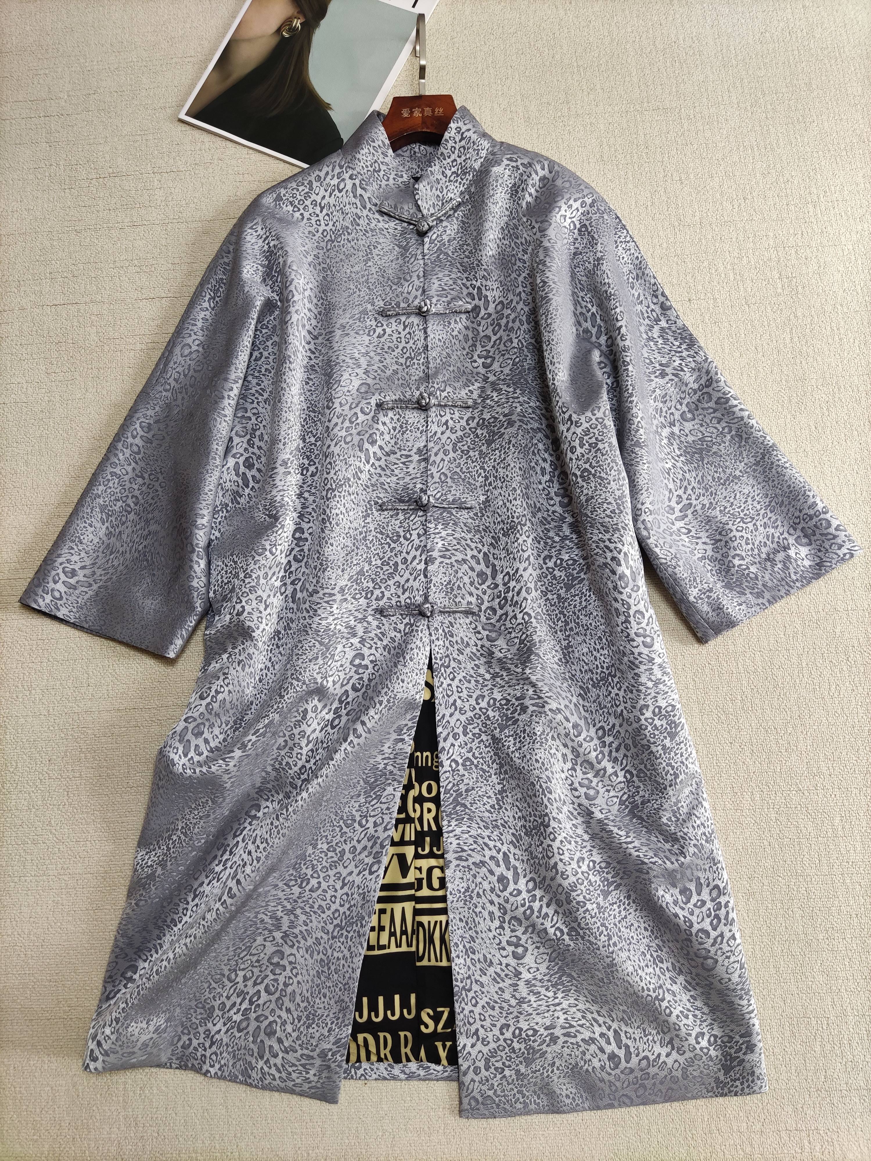 复古中国风立领盘扣长款禅服外套 重磅桑蚕丝真丝宽松七分袖风衣
