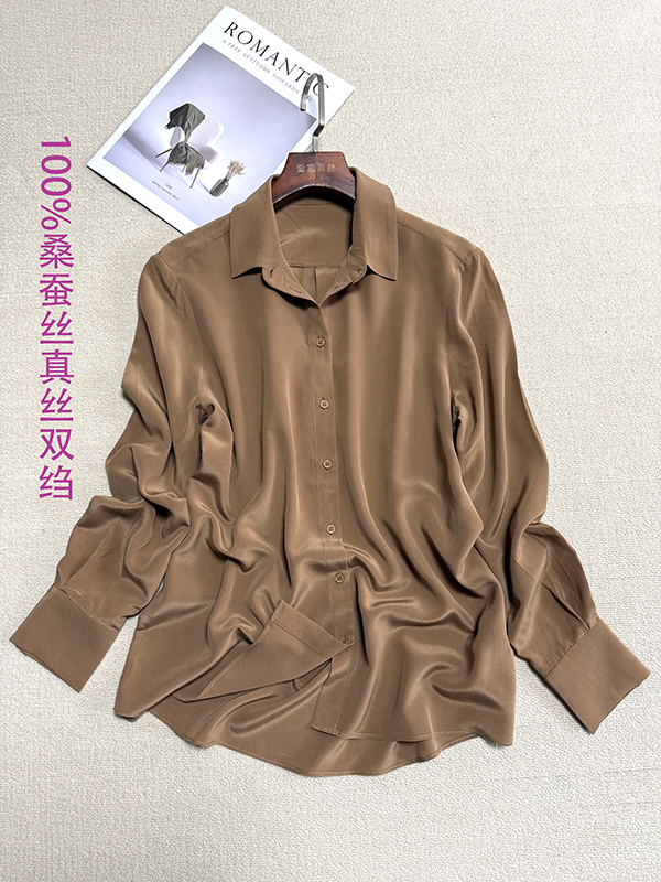 重磅桑蚕丝真丝双绉长袖衬衣