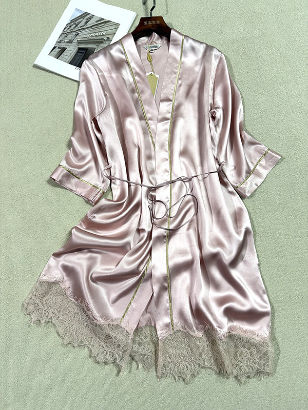 100%桑蚕丝中袖睡袍真丝缎面性感蕾丝家居服女睡衣浴袍晨袍单件,女士内衣/男士内衣/家居服,睡袍/浴袍,淘宝优惠券,粉丝福利购,淘宝优惠卷