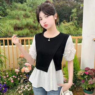 2026夏季新款女装衬衫短袖套头拼色通勤上班职业休闲上衣减龄气质