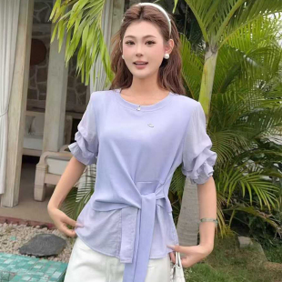 显瘦套头休闲百搭淑女通勤日常上班优雅上衣衬衫 女装 修身 短袖 夏季