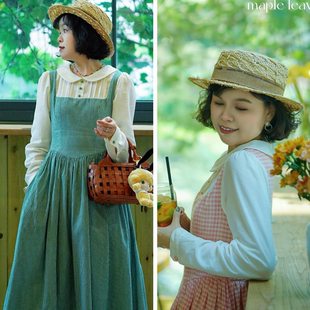 （秋凉）辛西娅法式复古娃娃领格子连衣裙清减龄收腰显瘦秋装长裙