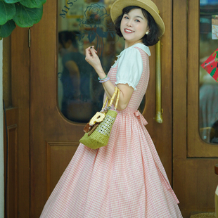 （夏至）辛西娅法式复古娃娃领格子连衣裙清减龄收腰显瘦秋装长裙