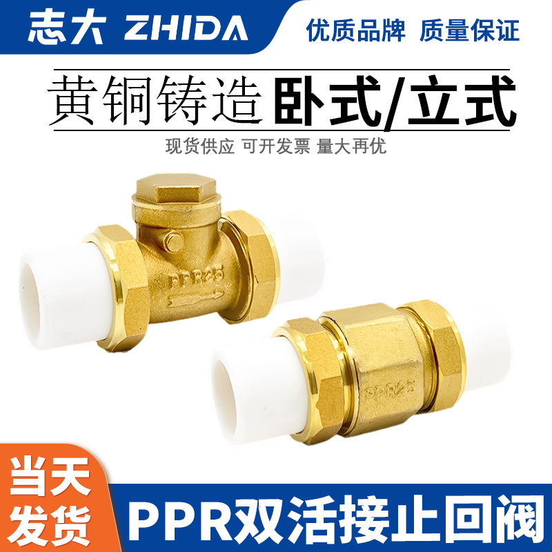 铜止回阀PPR铜卧立式双活接单向阀逆止自来水管表4/6分DN20/25/32,五金/工具,止回阀,淘宝优惠券,粉丝福利购,淘宝优惠卷