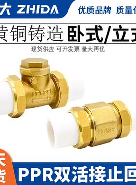 铜止回阀PPR铜卧立式双活接单向阀逆止自来水管表4/6分DN20/25/32