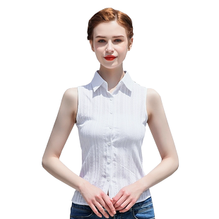 白色纯棉无袖衬衫女款修身百搭OL职业衬衣假领子内搭打底衫背心潮