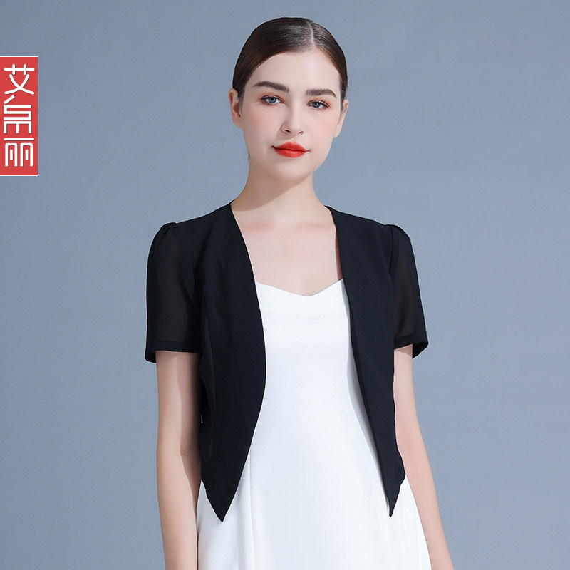 夏季小披肩配的薄款坎肩短白色黑色雪纺开衫女士外搭