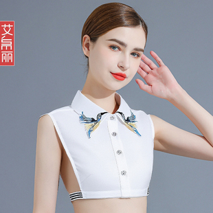 假领子女衬衫尖领秋冬雪纺打底内搭上衣绣花白色装饰衬衣领假领