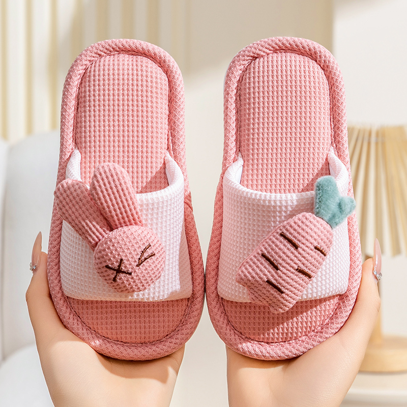 儿童亚麻拖鞋亲子可爱家居室内