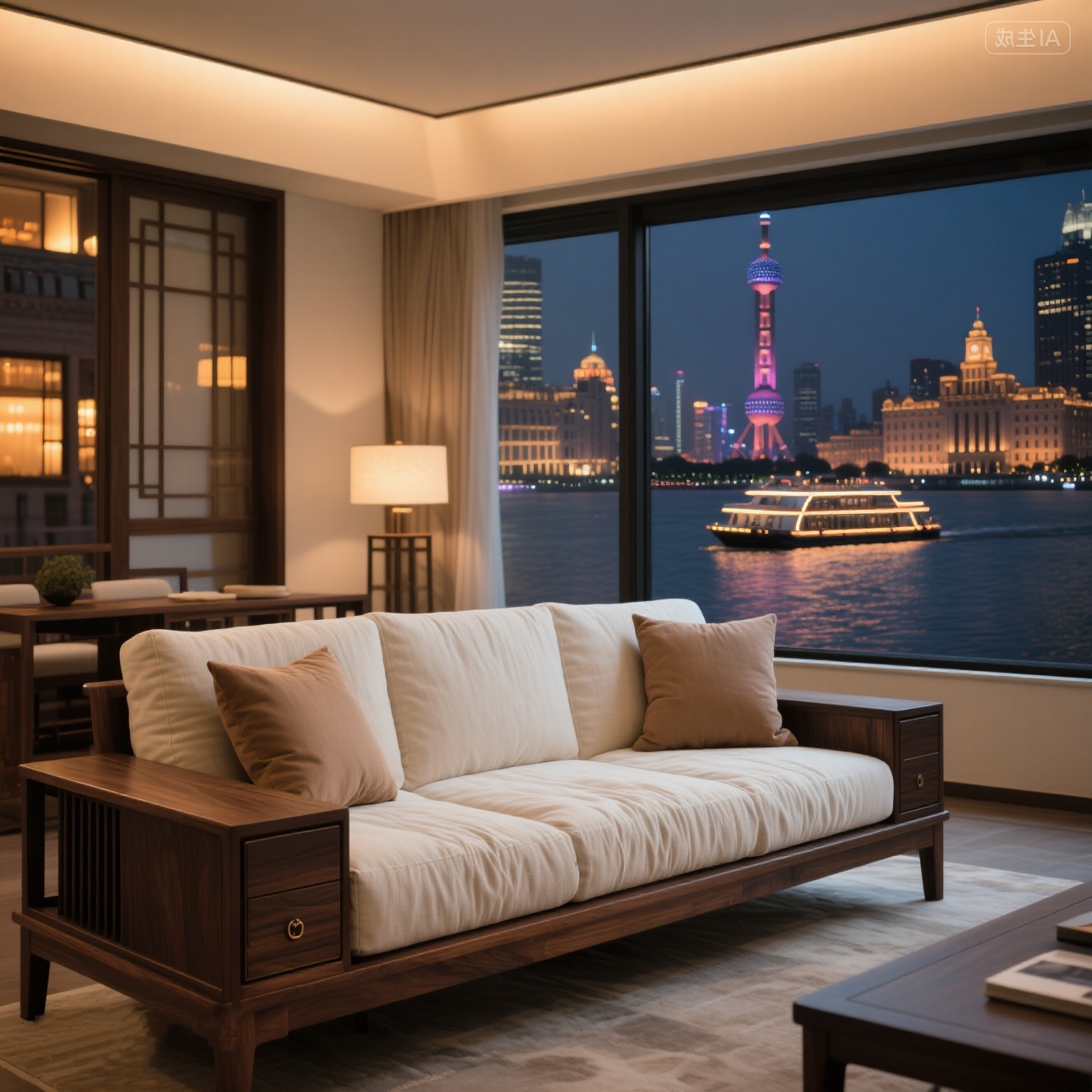 北美白蜡木黑胡桃木宋式美学轻奢真皮沙发实木客厅原木直排沙发